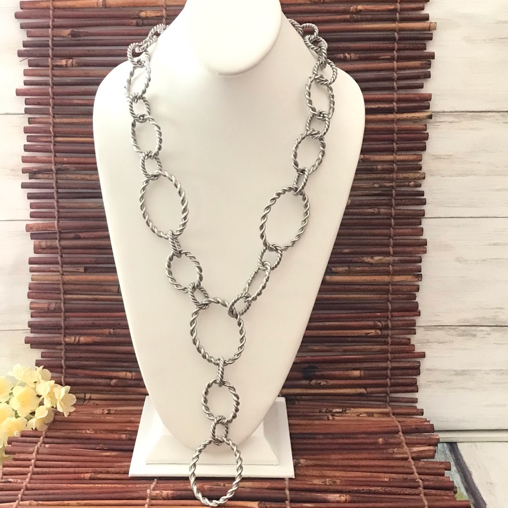 Chico's Large Cable Link Silver Tone Necklace - image 1